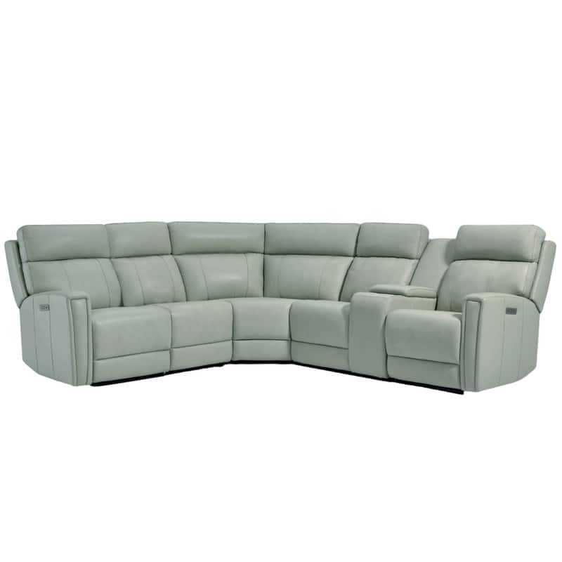 116" W L-Shaped Genuine Leather Power Reclining Sectional Sofa with Console, Ajustable Headrest, USB PortS, 1 Power Armlesschair