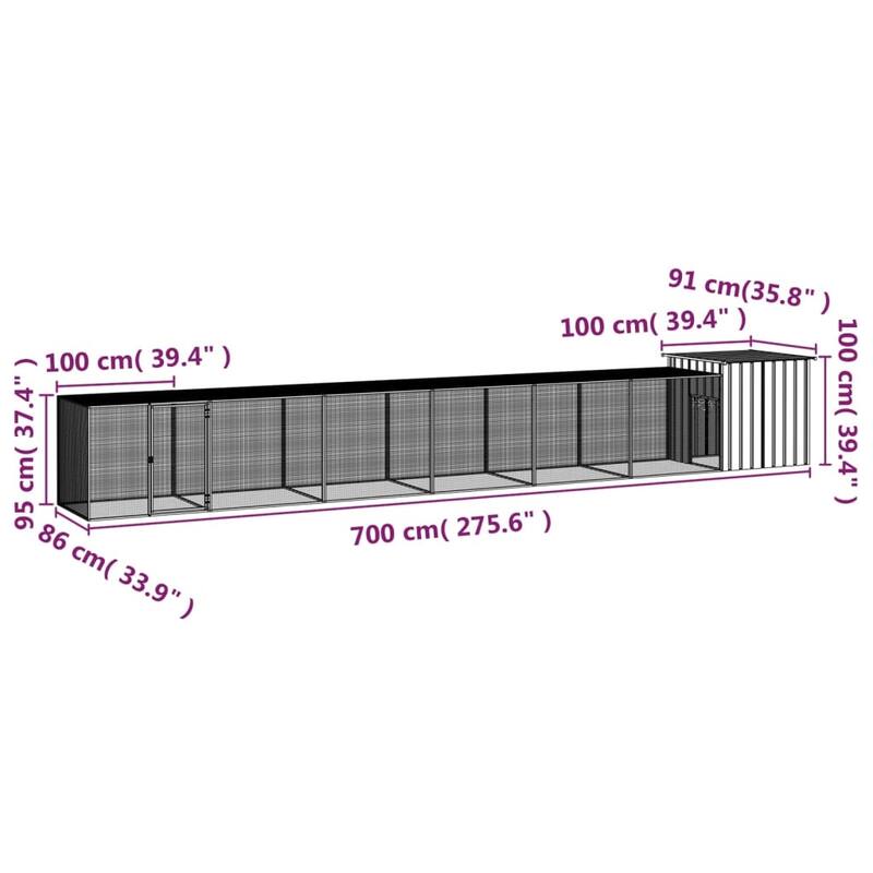 vidaXL Chicken Coop Multipurpose Chicken House with Mesh Cage Galvanized Steel