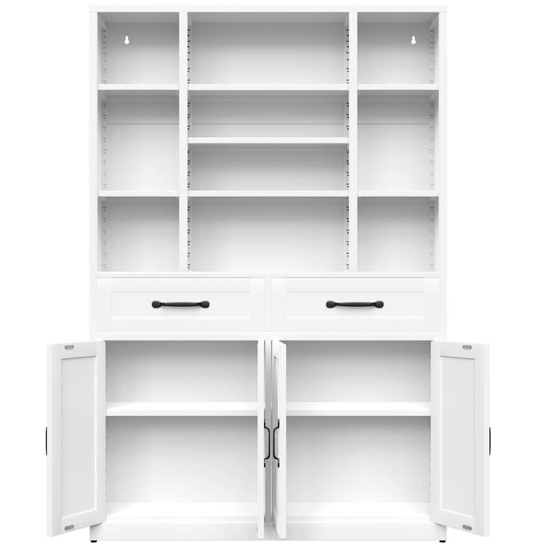 71" Tall Industrial Bookcase with Doors, Drawers & Adjustable Shelves - Metal Storage Cabinet for Office, Living Room
