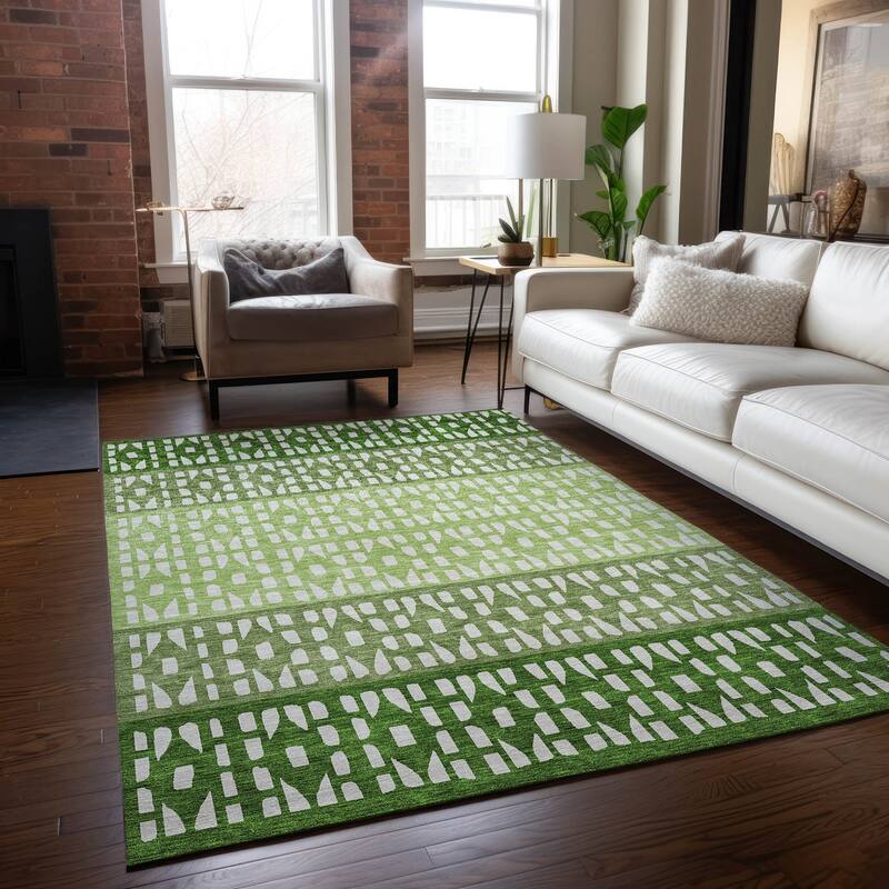 Machine Washable Indoor/ Outdoor Stripe Geo Chantille Rug