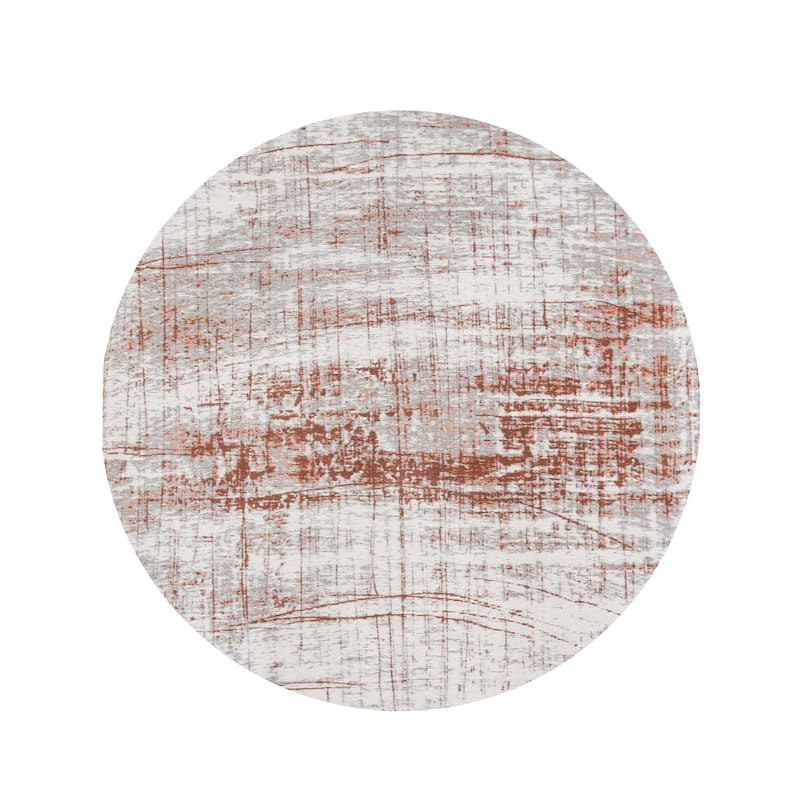 Hepeh Geometric Abstract Modern Non Skid Woven Area Rug By HomeRoots - 5' Round - 5' Round - Gray and Yellow