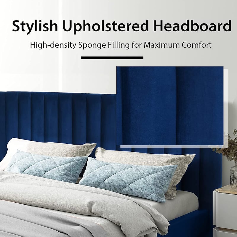 Costway Upholstered Bed Frame Full Size Modern Platform Bed with