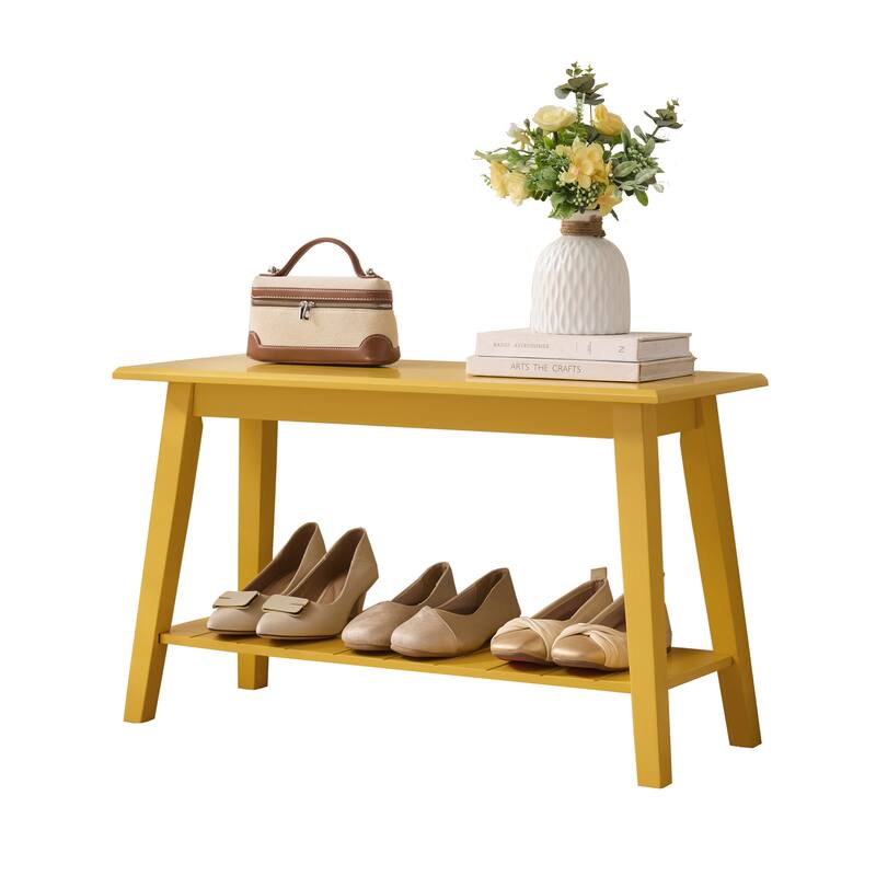 Wood Bench with Storage Shelf, Black