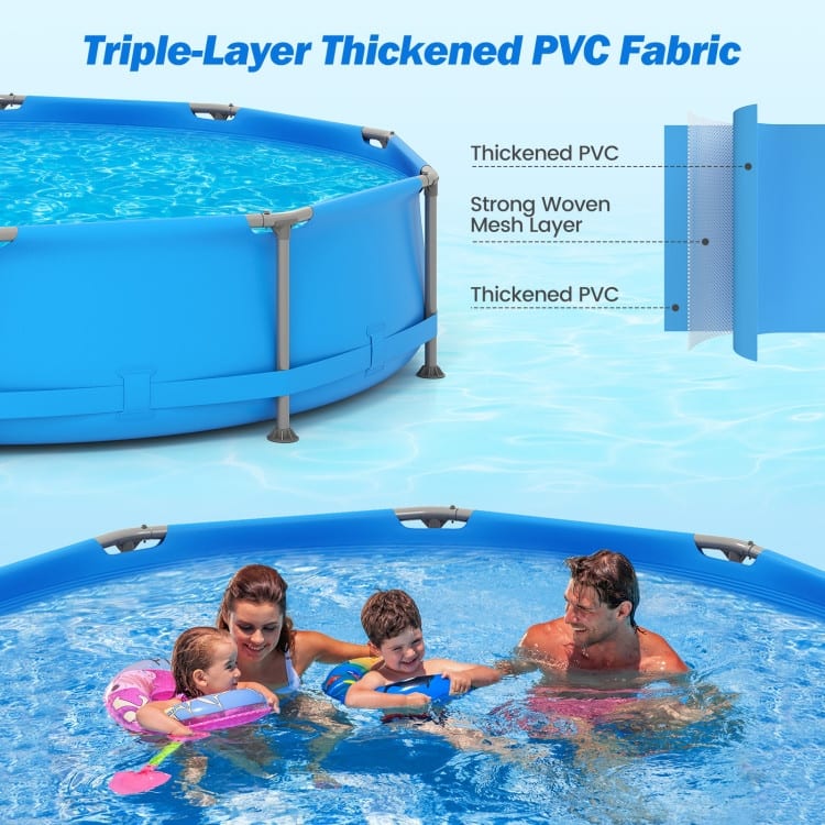 Blue-Grey PVC Metal Family Outdoor Ground Swimming Pool with Drain and Sturdy Frame