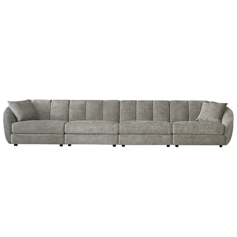 Slope Arm Chenille Fabric Rectangle Sectional Sofa Scallop Sofa