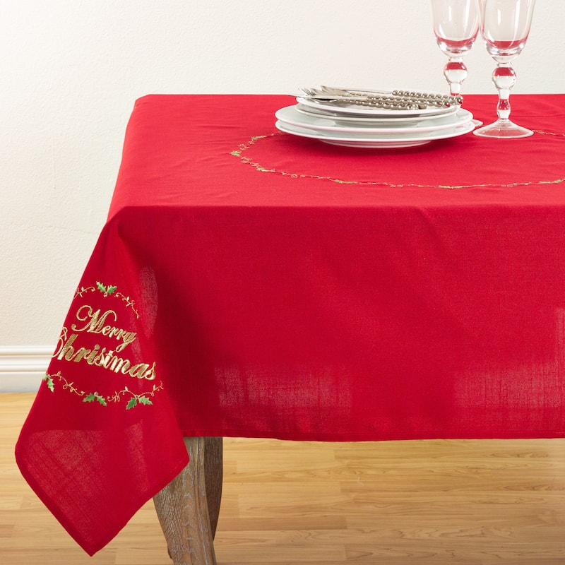 Merry Christmas Embroidered Design Holiday Tablecloth