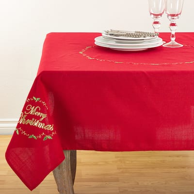 Merry Christmas Embroidered Design Holiday Tablecloth