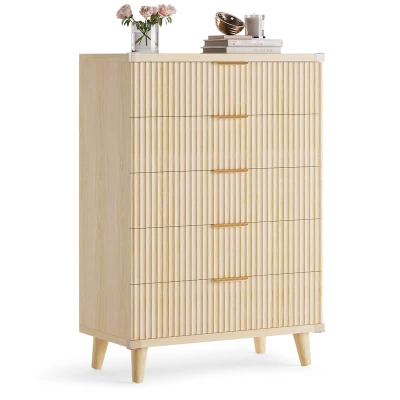 5 Drawer Tall Dresser for Bedroom, Slim Boho Bedroom Furniture
