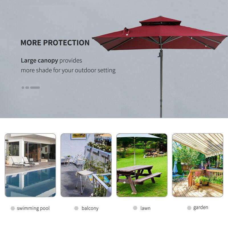 Cantilever outdoor patio umbrella with crank handle and cross base