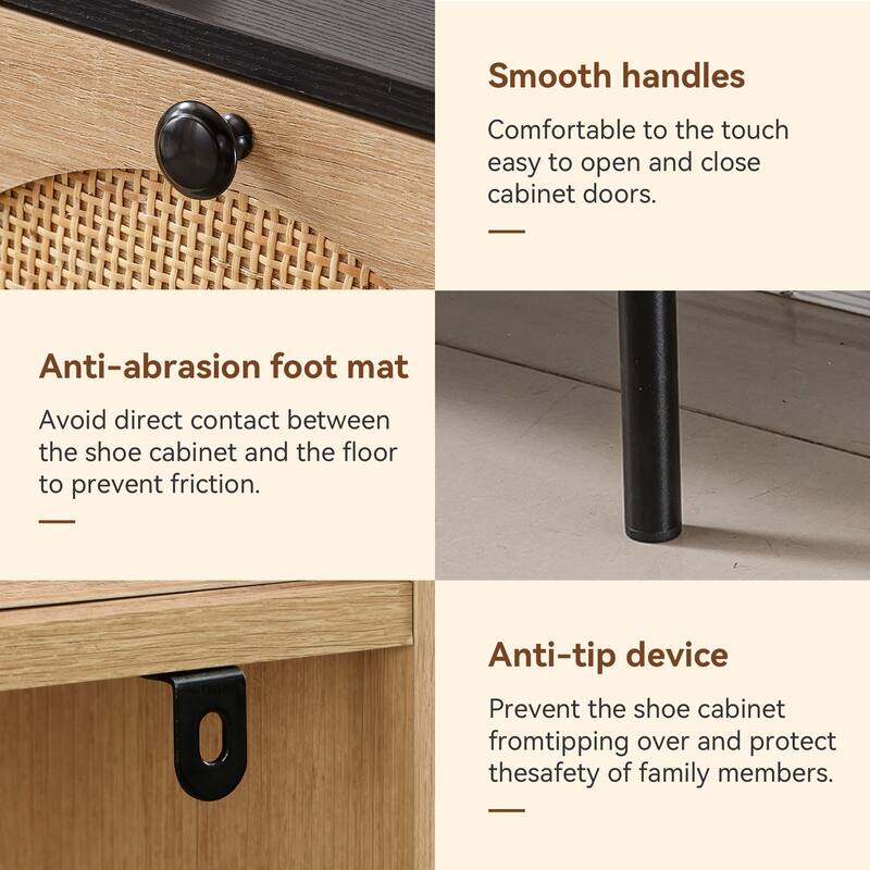 Space-Saving Rattan Shoe Cabinet with 4 Flip-Down Doors-Elegant Narrow Storage for Entryways & Hallways