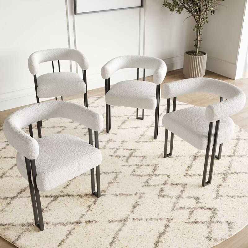 Upholstered Dining Arm Chairs with Metal Frame, Cushioned Seat & Back (Set of 2)