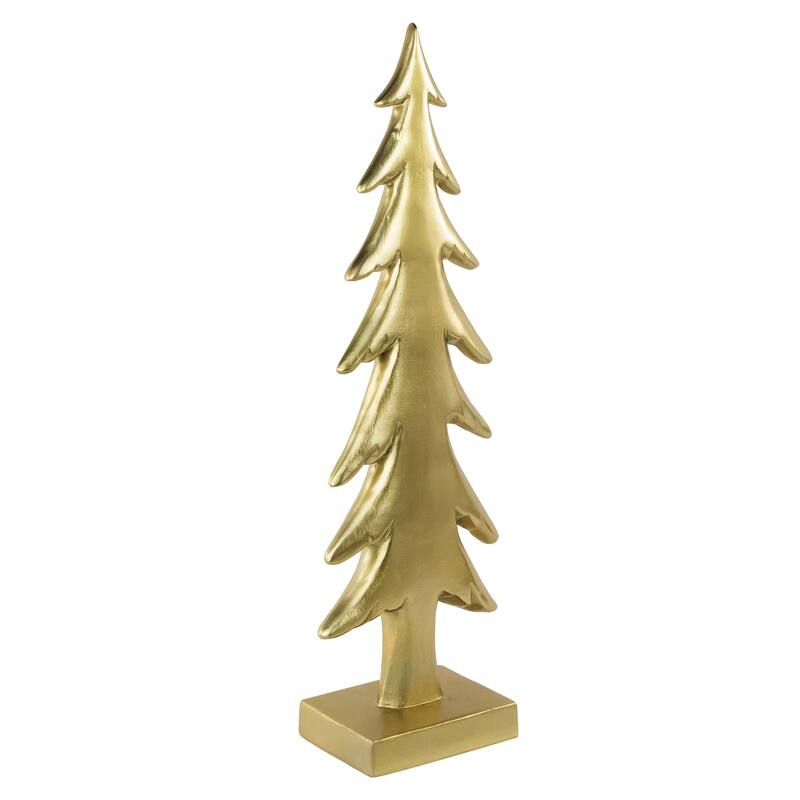 Shiny Christmas Tree on Square Base Decoration - 16" - Gold