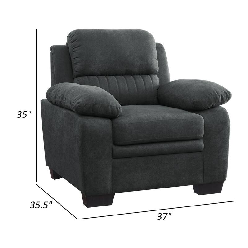 Hugh 36 Inch Accent Chair, Dark Gray Polyester, Foam Cushioned, Solid Wood