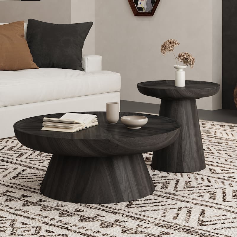 Round Walnut Nesting Coffee Tables | 2-Piece Set & Single Table Options - Modern Stackable Accent Tables
