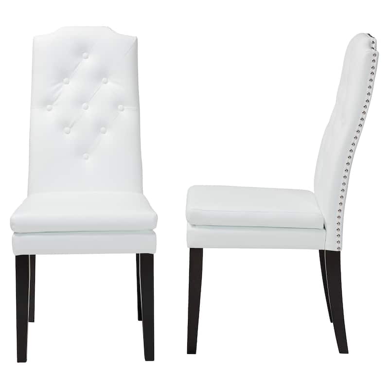 Baxton Studio Dylin Contemporary White Faux Leather with Button-tufted Nail Heads Trim Dining Chair (Set of 2)