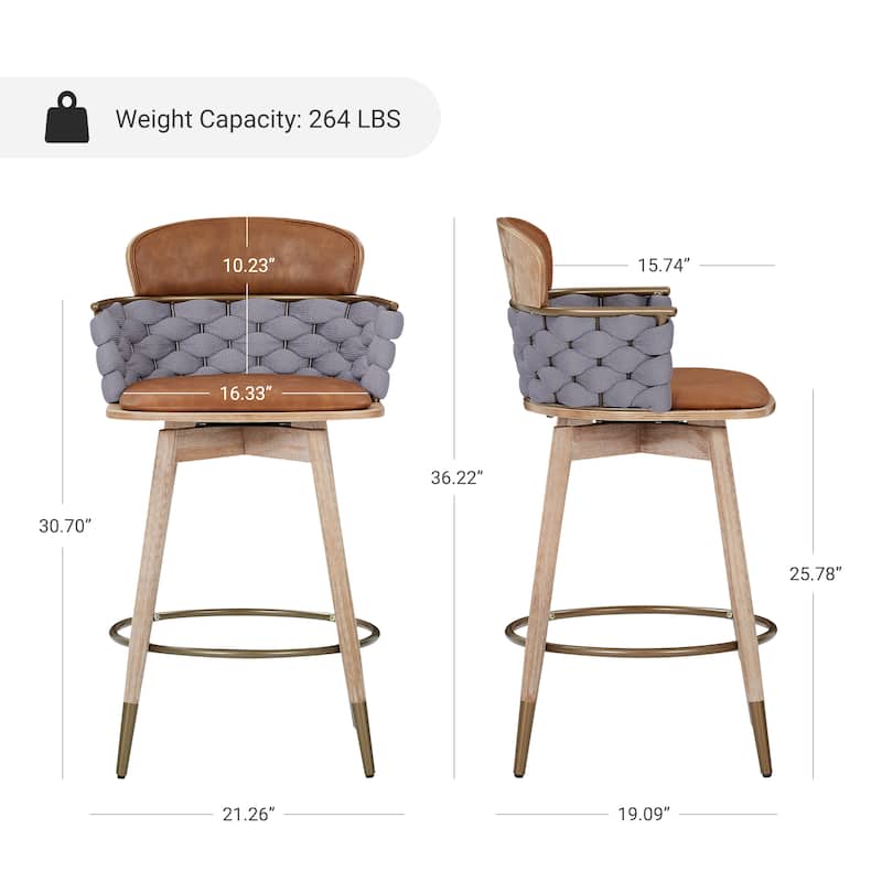 Art Leon Retro Woven and Wood Counter Height Barstool