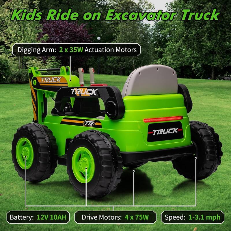 12V Kids Ride On Excavator Digger Car with Remote Control & Electric Digging Arm with 2x35W Motors