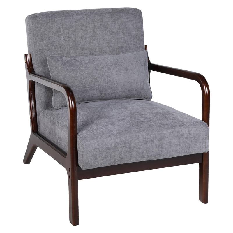 Mid Century Modern Armchair, Accent Chair with Solid Wood Frame and Detachable Lumbar Pillow for Living Room