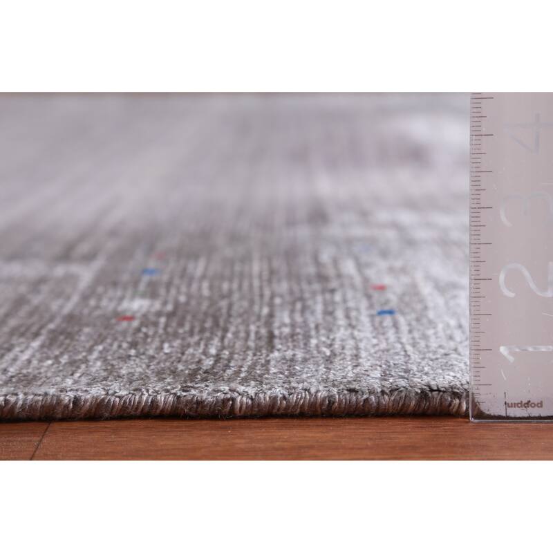 Hand Knotted Oriental 100% Wool Carpet Tribal Stripe Greys & Charcoal Gabbeh Area Rug - 12' 1'' X 9' 1''