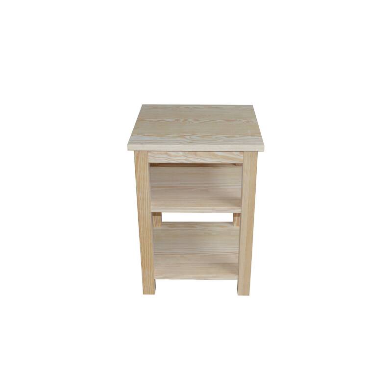 Solid Pine Night Stand with 2 Shelves