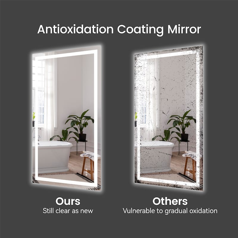 Clear LED Bathroom Mirror with Aluminum Frame, Anti-Fog and Dimming - 48” x 36”