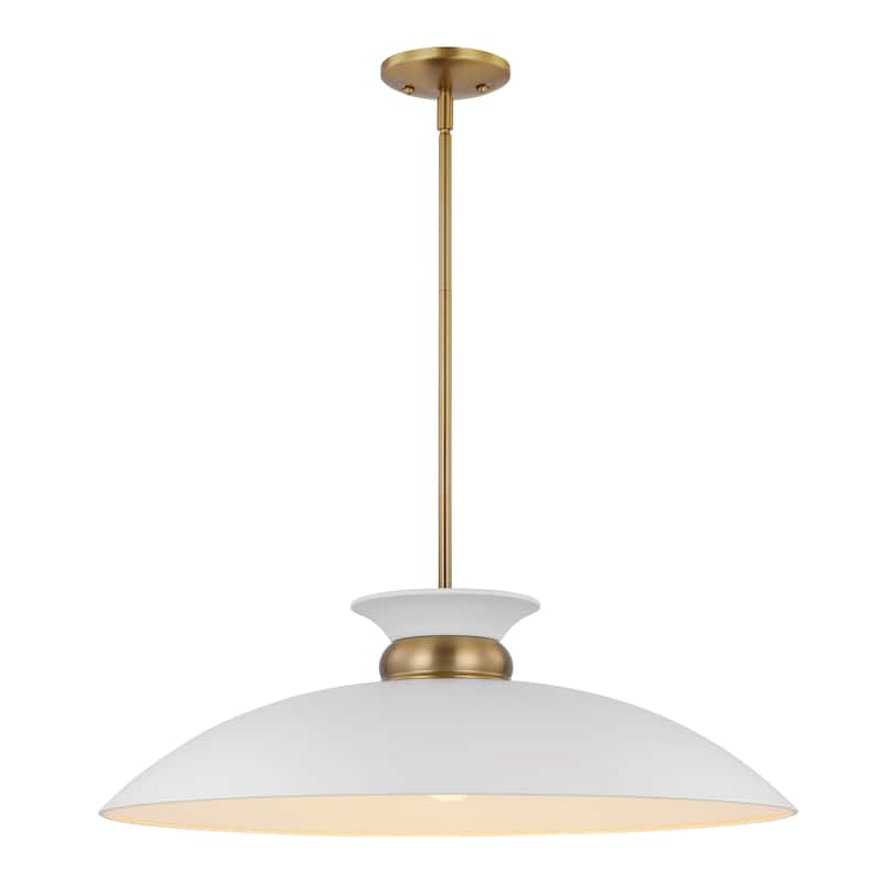 Perkins 1 Light Large Pendant Matte White with Burnished Brass