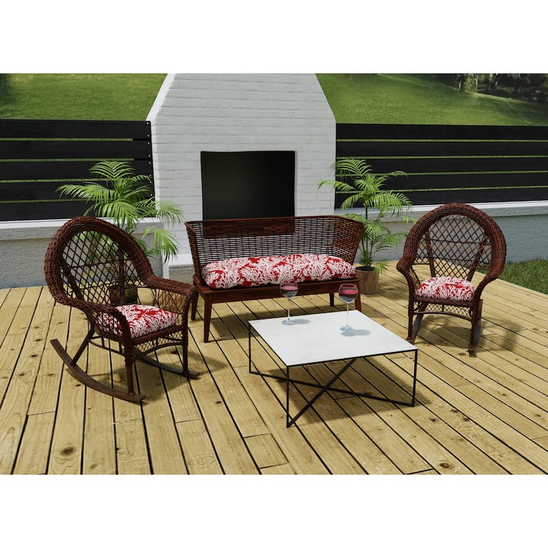 Outdoor Wicker Cushion Set for Bench and 2 Seats - 18'' L x 44'' W x 4'' H - Seacoral Red