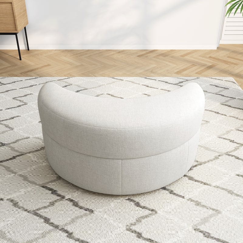 Upholstered Chenille Boucle Half Moon Storage Ottoman with Tray