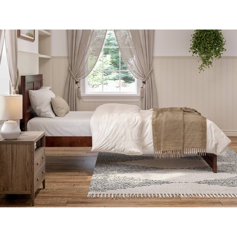 Twin XL Platform Bed with Footboard - Renaissance Rhapsody Bed Frame - Walnut Finish