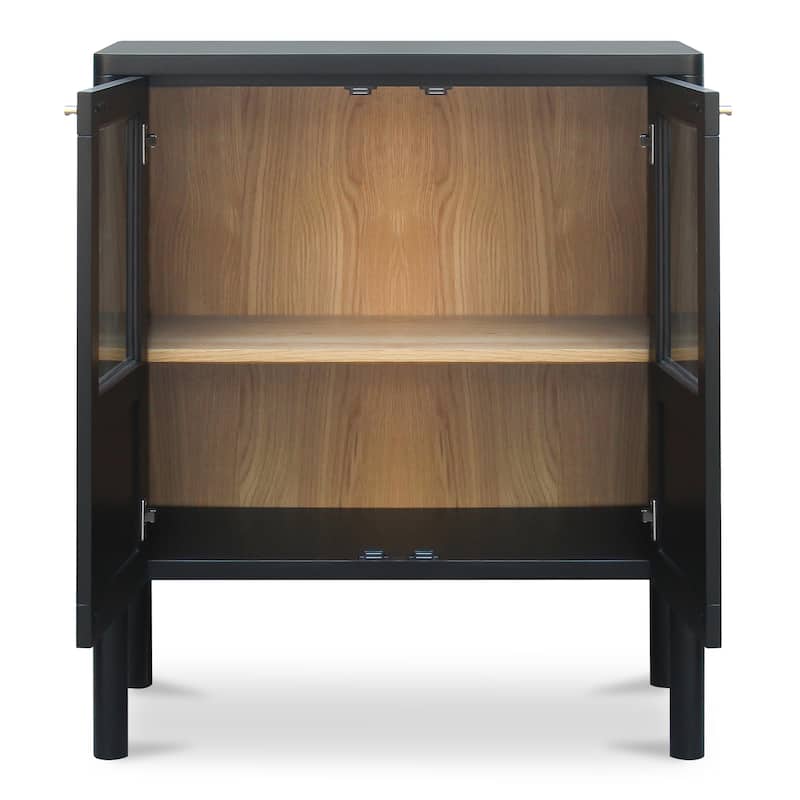 NADAAL STUDIOS Delmira Cabinet, Millwork-Inspired with Glass Front and Dowel Legs, Black