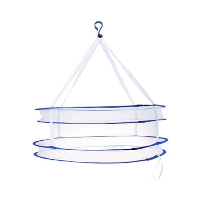 S Hook 2 Layers Drying Rack Folding Hanging Clothes Laundry Dryer Net Basket - Blue,White - 57 x 60cm/22" x 24"(D*H)