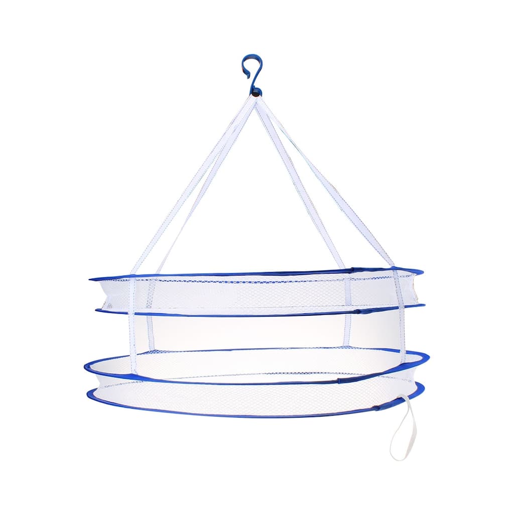 S Hook 2 Layers Drying Rack Folding Hanging Clothes Laundry Dryer Net Basket - Blue,White - 57 x 60cm/22" x 24"(D*H)
