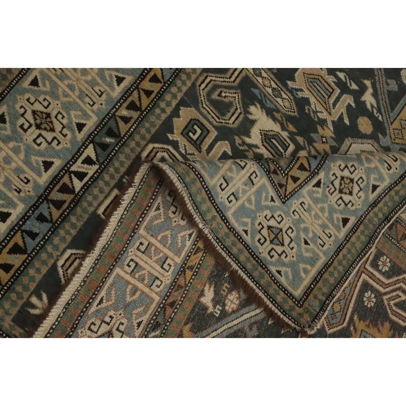 Hand Knotted Oriental 100% Wool Carpet Traditional Tribal Greys & Charcoal Kazak Area Rug - 6' 1'' X 3' 3''