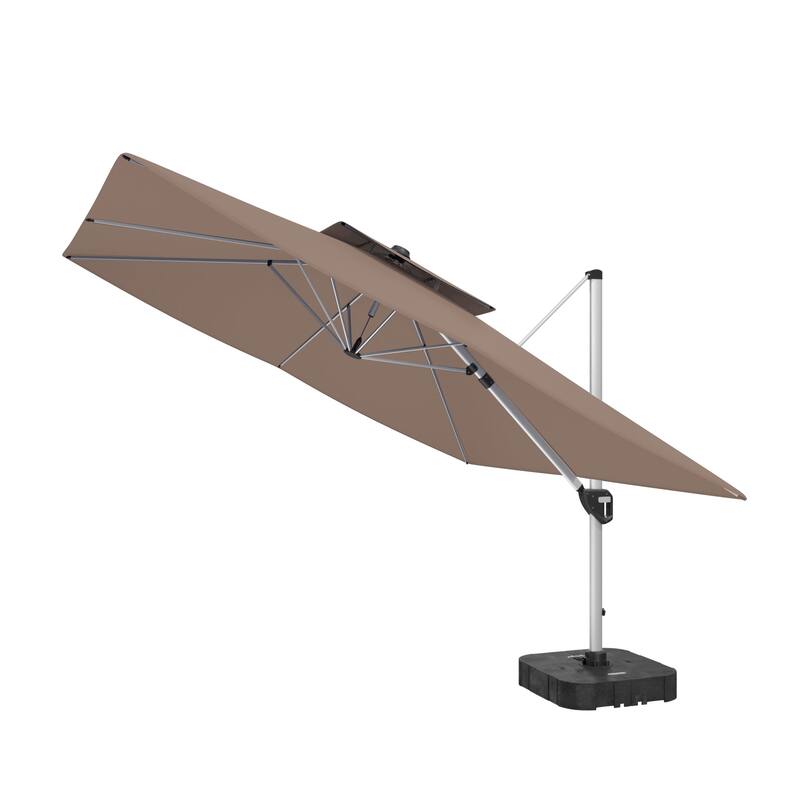 11FT Patio Umbrella Outdoor Square Double Top Umbrella with Base - Brown-With Base