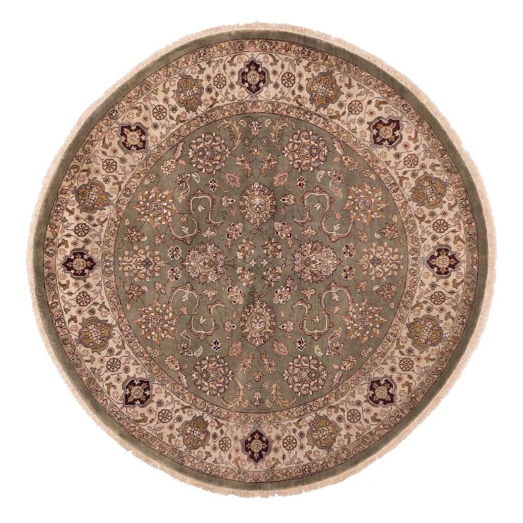 ECARPETGALLERY Hand-knotted Finest Agra Jaipur Light Green Wool Rug - 7'0 x 7'0