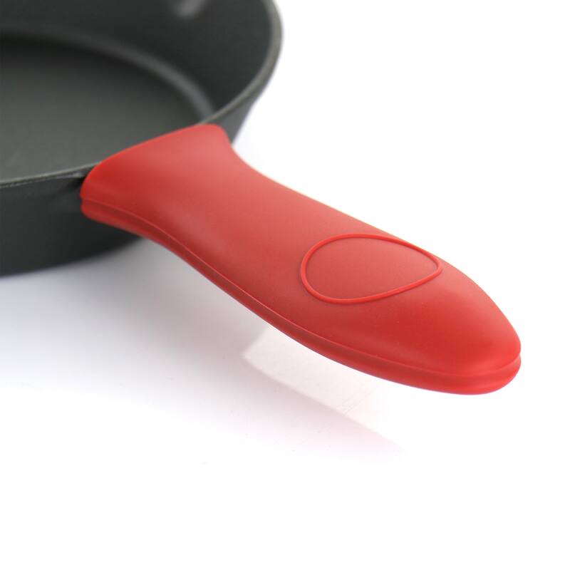 MegaChef Pre-Seasoned 6Pc Cast Iron Skillet Set w/Lids and Red Holders
