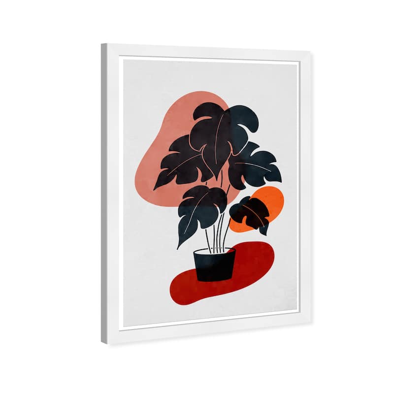 Wynwood Studio Prints Floral and Botanical Monstera minimalist 2 Black and Pastel Black Tropical Wall Art Canvas Print