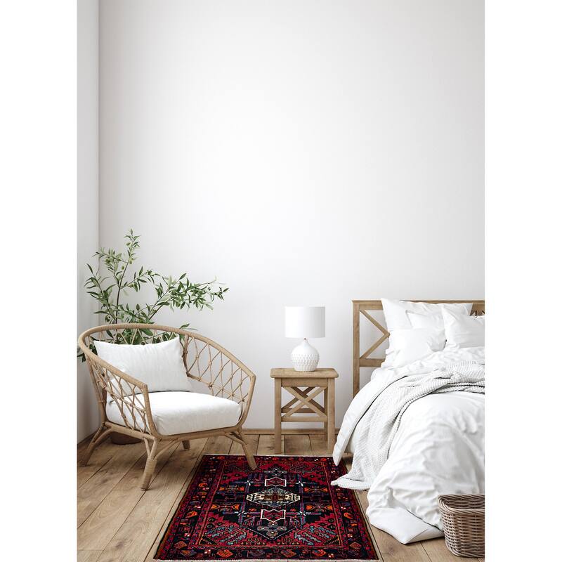 ECARPETGALLERY Hand-knotted Konya Anatolian Dark Navy, Red Wool Rug - 3'3 x 4'9