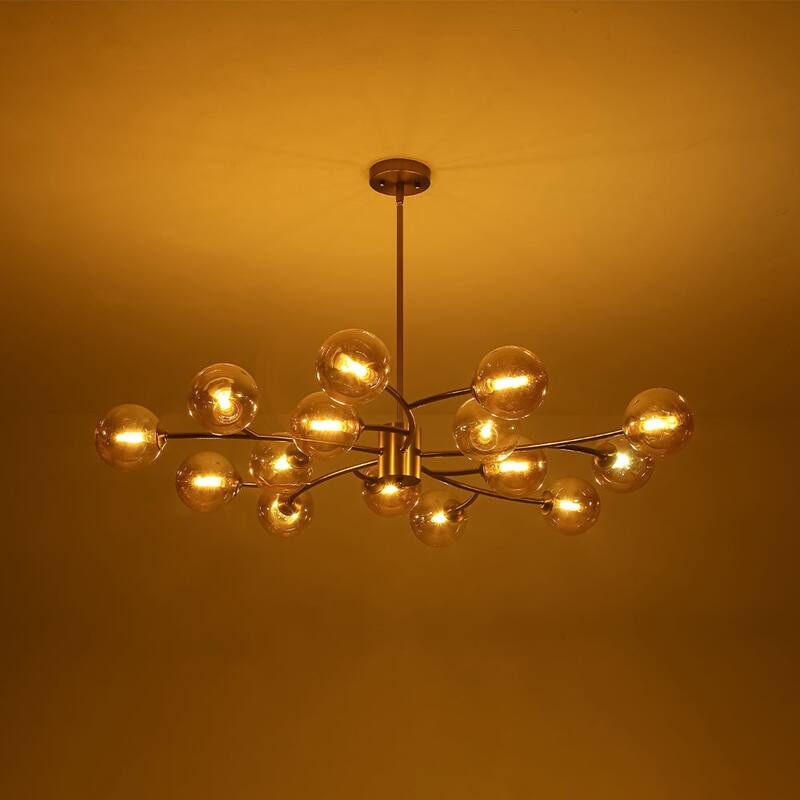 15-Light Spiral Branch Mid-century Amber Glass Chandelier - 43.3 in