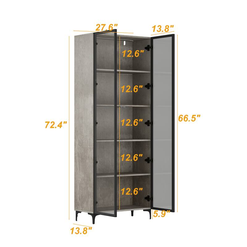 Kitchen Pantry Cabinets 5-Tier Tall Storage Cabinet with Glass Doors