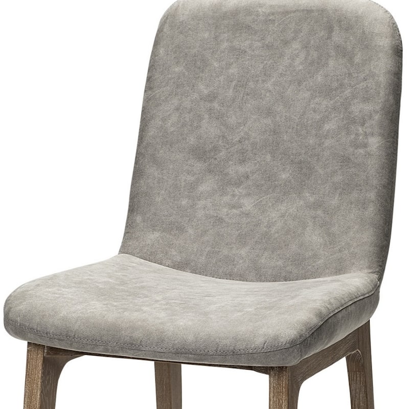 Set of 2 Modern Grey Fabric Dining Side Chairs with Solid Wood Legs and Solid Back for Dining Room - 35.3”H x 25.5”W x 18.5”D