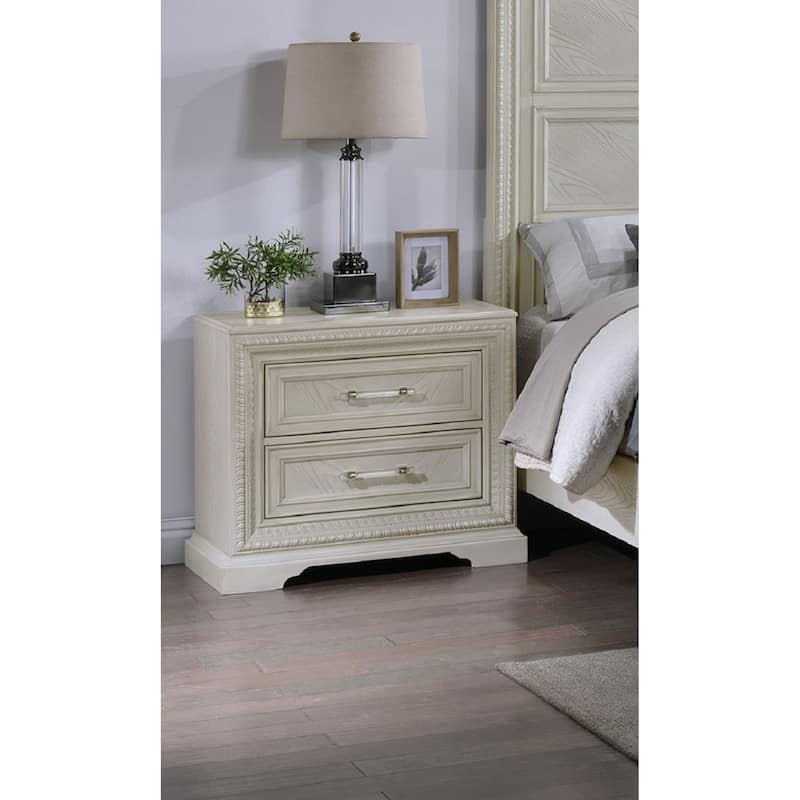 1pc 2-Drawer Nightstand White Cream Finish Wooden