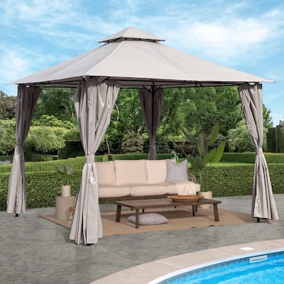 12x10ft Outdoor Patio Gazebo with Hardtop and Mosquito Netting