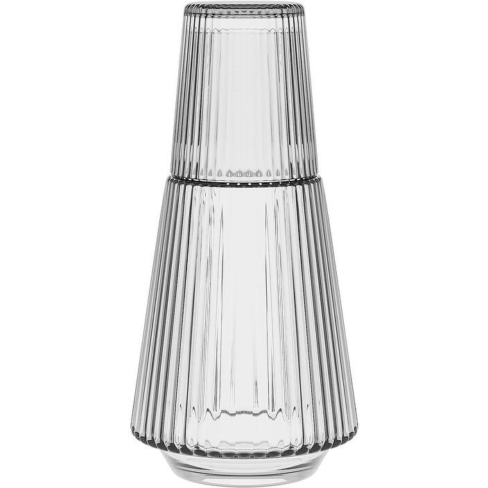 American Atelier Vintage Bedside Water Ribbed Carafe with Lid Tumbler - 14.75" x 6.25" x 5.75" - Clear - 2 Piece