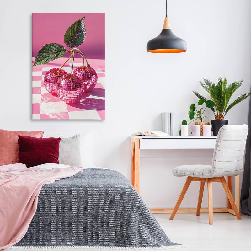 Stupell Disco Cherries on Checkered Canvas Wall Art Design By LSR Design Studio