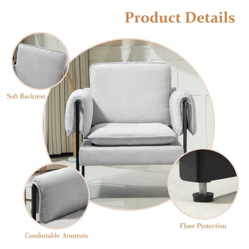 XINMICS Mid-Century Modern Accent Chair, Upholstered Armchair with Armrests and Metal Frame for Living Room, Bedroom