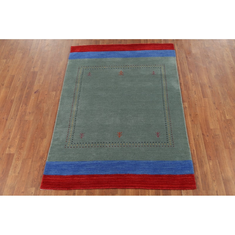 Striped Gabbeh Indian Accent Rug Hand-Knotted Wool Carpet - 4'1"x 5'8"