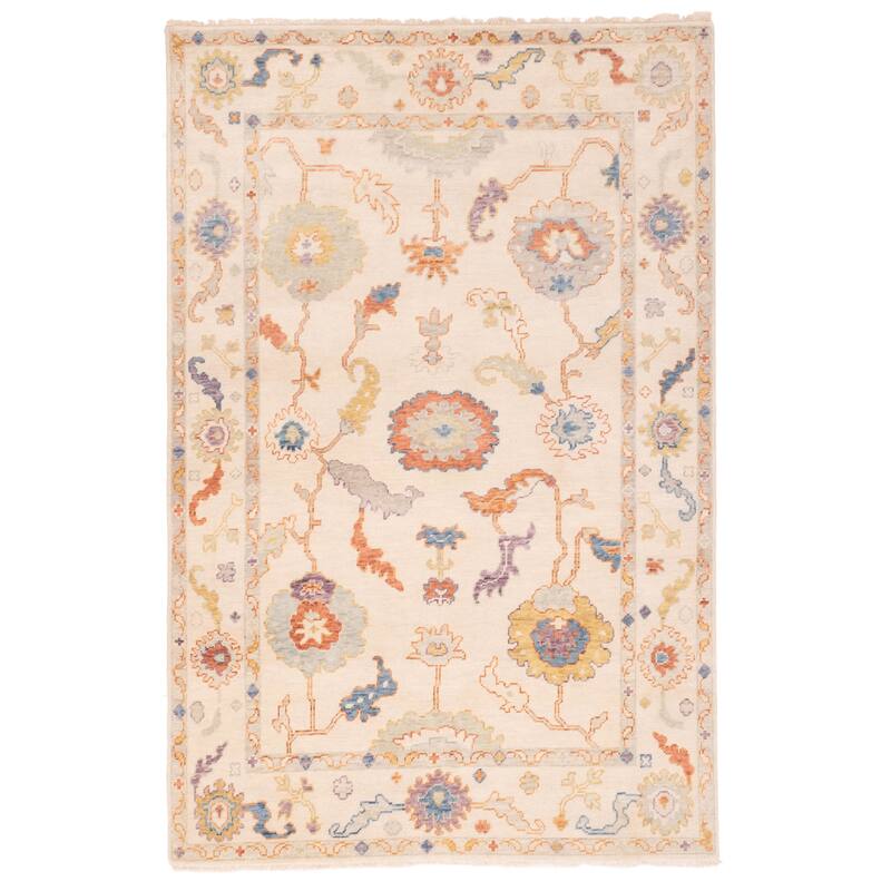 ECARPETGALLERY Hand-knotted Modern Oushak Ivory Wool Rug - 6'0 x 8'11