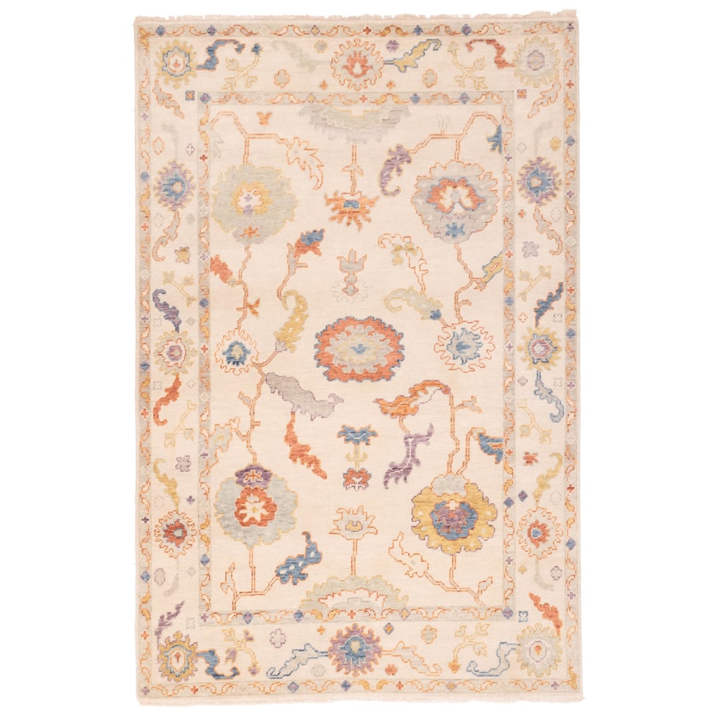ECARPETGALLERY Hand-knotted Modern Oushak Ivory Wool Rug - 6'0 x 8'11