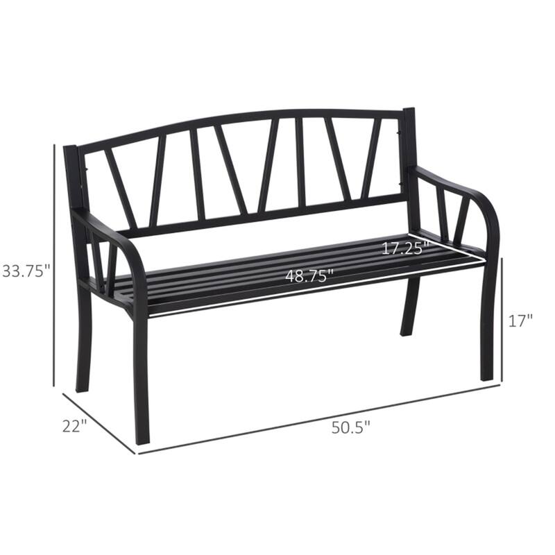 Outdoor Steel Garden Bench with V Shaped Backrest Two Seat Patio Bench for Yard Porch and Balcony - 50" L x 23.5" W x 34.25" H
